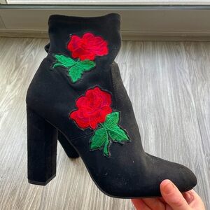 Steve Madden suede heeled boots with rose details